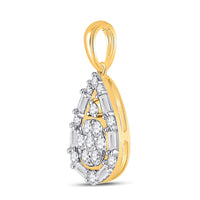 Load image into Gallery viewer, 14kt Yellow Gold Womens Baguette Diamond Fashion Teardrop Pendant 1/2 Cttw
