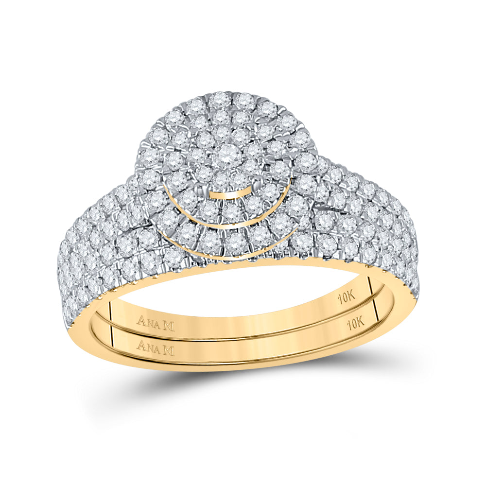 10kt Yellow Gold Womens Round Diamond Bridal Wedding Engagement Ring Band Set 1.00 Cttw