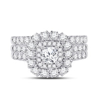 Load image into Gallery viewer, 1 7/8CTW-DIA ANA M 1/2CT-CCUSHION BRIDAL SETS DOUBLE HALO
