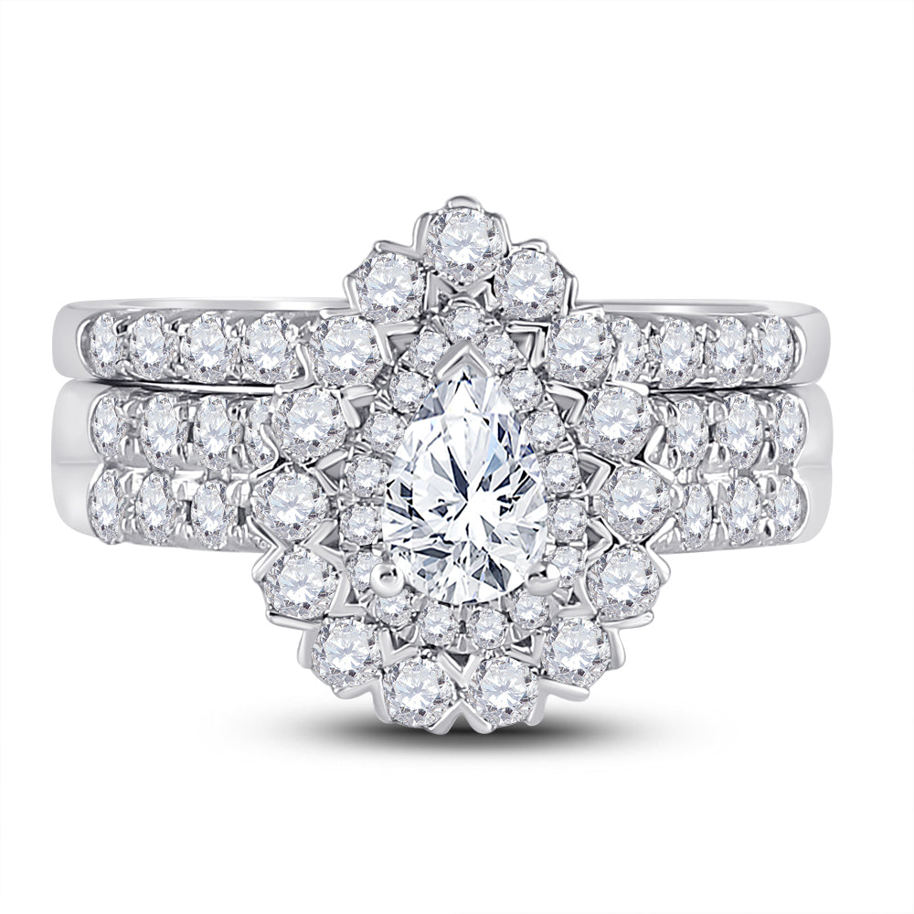 1 7/8CTW-DIA ANA M 1/2CT-CPEAR BRIDAL SETS DOUBLE HALO