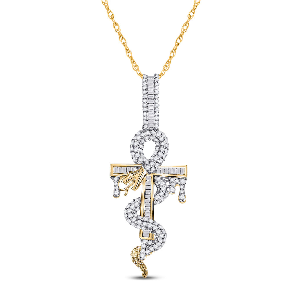 1 1/5CTW-DIA NK ANKH CROSS MENS CHARM
