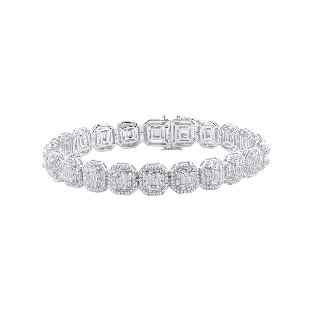 14kt White Gold Mens Baguette Diamond Link Bracelet 8.00 Cttw