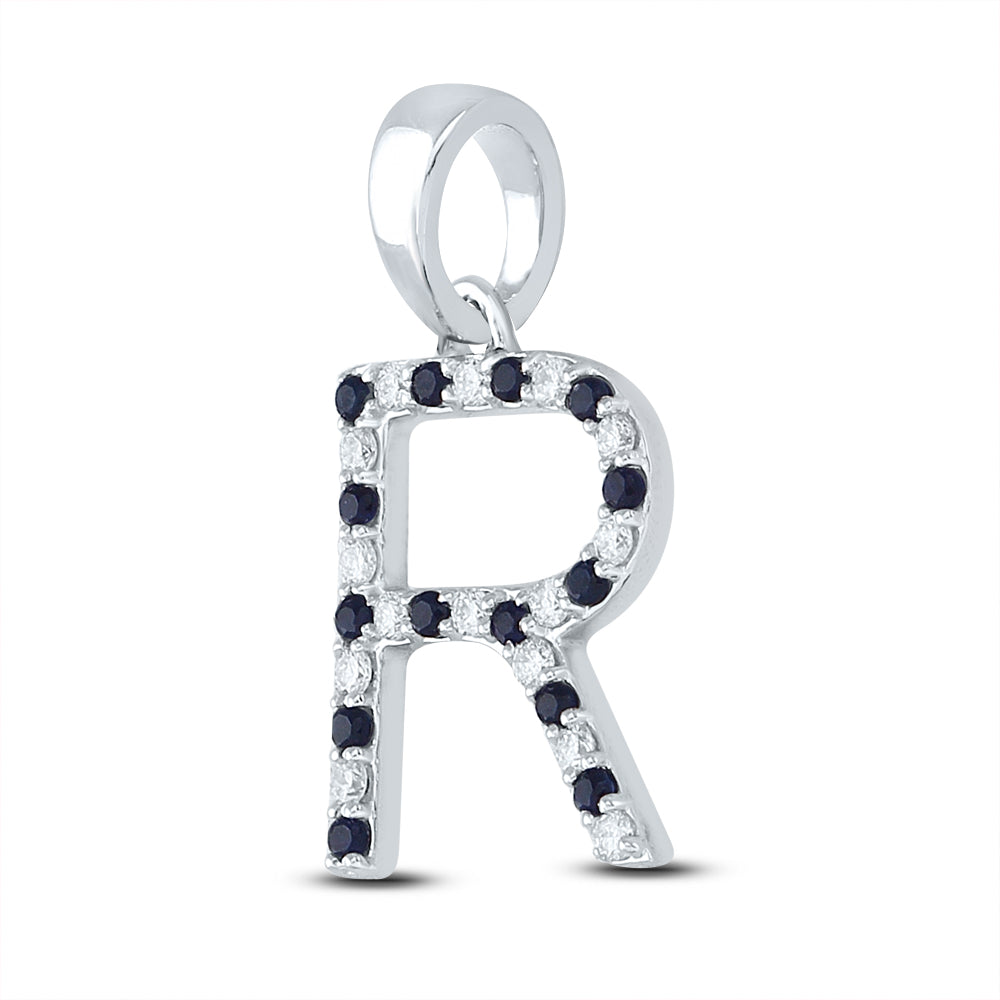 1/10CTW-DIA 1/8CTW-BLUE SAPP NATURAL GEM  INITIAL "R" PENDANT
