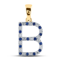 Load image into Gallery viewer, 1/8CTW-DIA CN 1/8CTW-BLUE SAPP NATURAL GEM  INITIAL &quot;B&quot; PENDANT
