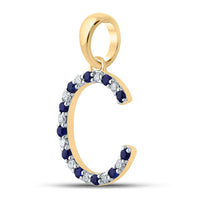 Load image into Gallery viewer, 1/10CT-DIA 1/10CT-BLUE SAPP NATURAL GEM  INITIAL &quot;C&quot; PENDANT
