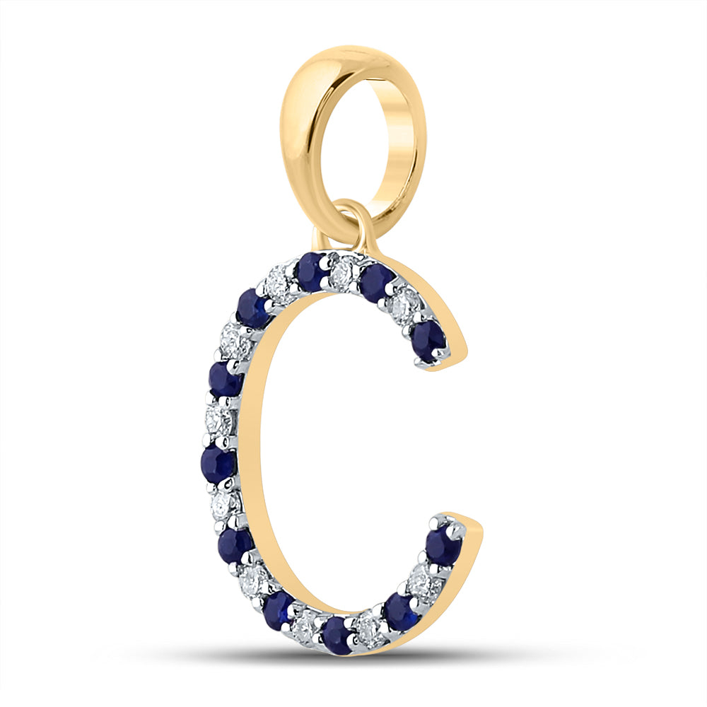 1/10CT-DIA 1/10CT-BLUE SAPP NATURAL GEM  INITIAL "C" PENDANT