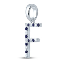 Load image into Gallery viewer, 1/12CT-DIA 1/12CT-BLUE SAPP NATURAL GEM INITIAL &quot;F&quot; PENDANT
