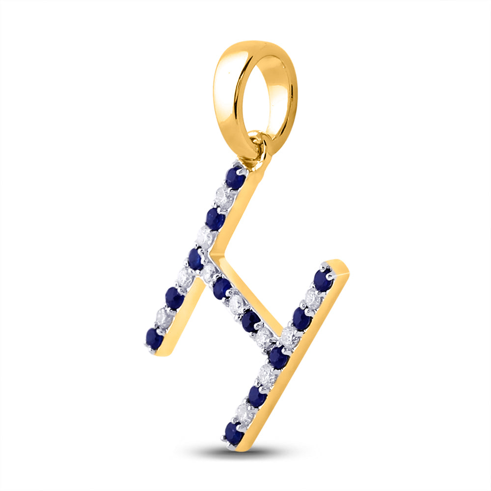 1/10CT-DIA 1/10CT-BLUE SAPP NATURAL GEM INITIAL "H" PENDANT