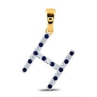 Load image into Gallery viewer, 1/10CT-DIA 1/10CT-BLUE SAPP NATURAL GEM INITIAL &quot;H&quot; PENDANT
