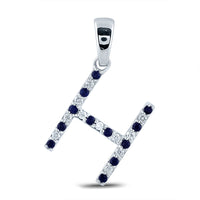 Load image into Gallery viewer, 1/10CT-DIA 1/10CT-BLUE SAPP NATURAL GEM INITIAL &quot;H&quot; PENDANT
