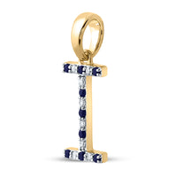 Load image into Gallery viewer, 1/12CT-DIA CN 1/12CT-BLUE SAPP NATURAL GEM INITIAL &quot;I&quot; PENDANT

