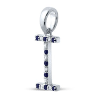 Load image into Gallery viewer, 1/12CT-DIA 1/12CT-BLUE SAPP NATURAL GEM INITIAL &quot;I&quot; PENDANT

