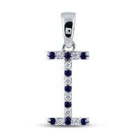 Load image into Gallery viewer, 1/12CT-DIA 1/12CT-BLUE SAPP NATURAL GEM INITIAL &quot;I&quot; PENDANT
