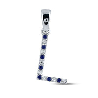 Load image into Gallery viewer, 1/20CT-DIA 1/20CT-BLUE SAPP NATURAL GEM INITIAL &quot;L&quot; PENDANT
