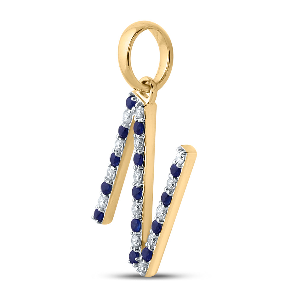 1/10CT-DIA 1/8CT-BLUE SAPP NATURAL GEM INITIAL "N" PENDANT