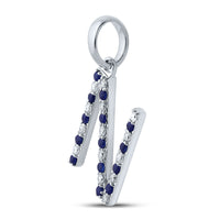 Load image into Gallery viewer, 1/10CT-DIA 1/8CT-BLUE SAPP NATURAL GEM INITIAL &quot;N&quot; PENDANT
