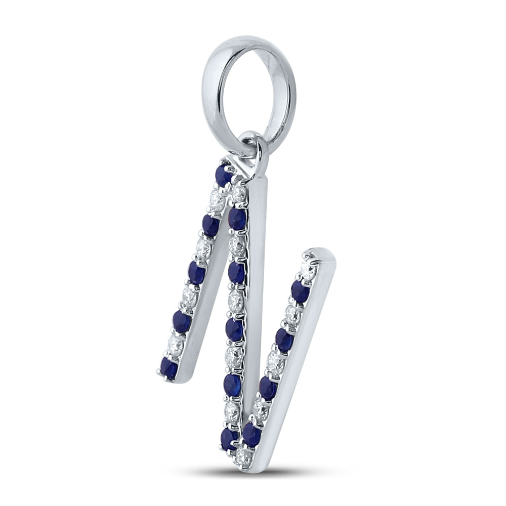 1/10CT-DIA 1/8CT-BLUE SAPP NATURAL GEM INITIAL "N" PENDANT