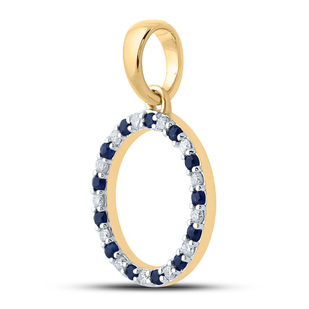 1/10CTW-DIA 1/8CTW-BLUE SAPP NATURAL GEM INITIAL "O" PENDANT