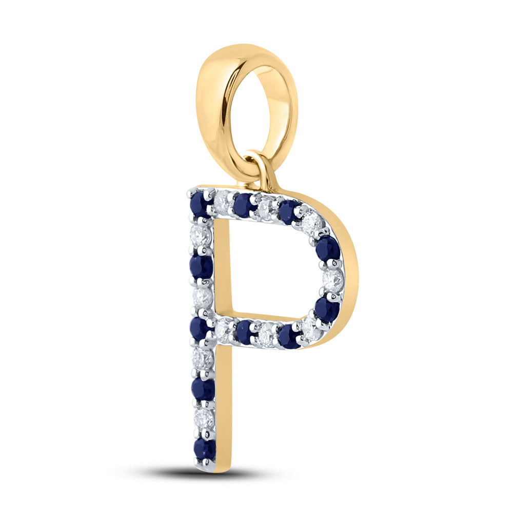 1/12CTW-DIA 1/10CTW-BLUE SAPP NATURAL GEM  INITIAL "P" PENDANT
