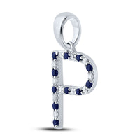 Load image into Gallery viewer, 1/12CTW-DIA CN 1/10CTW-BLUE SAPP NATURAL GEM INITIAL &quot;P&quot; PENDANT
