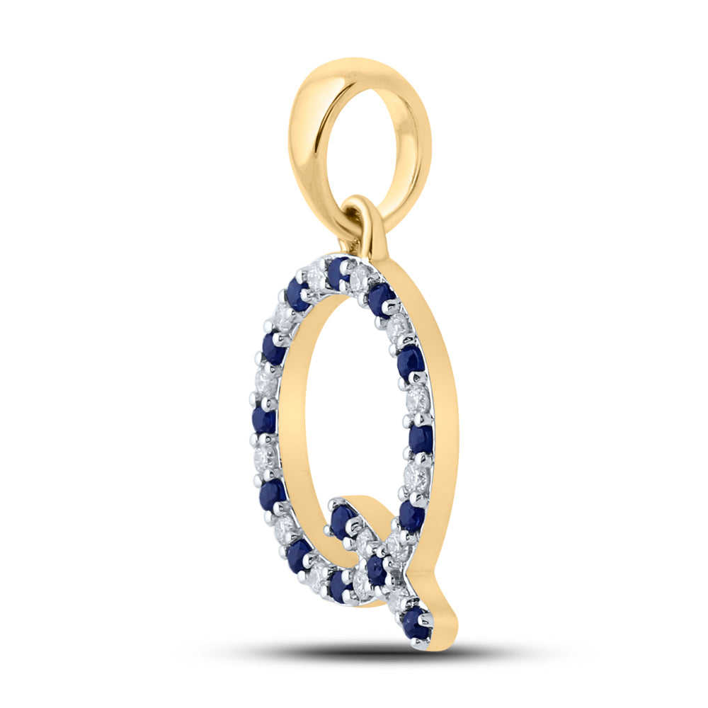 1/10CTW-DIA 1/8CTW-BLUE SAPP NATURAL GEM INITIAL "Q" PENDANT