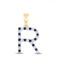 Load image into Gallery viewer, 1/10CTW-DIA CN 1/8CTW-BLUE SAPP NATURAL GEM INITIAL &quot;R&quot; PENDANT
