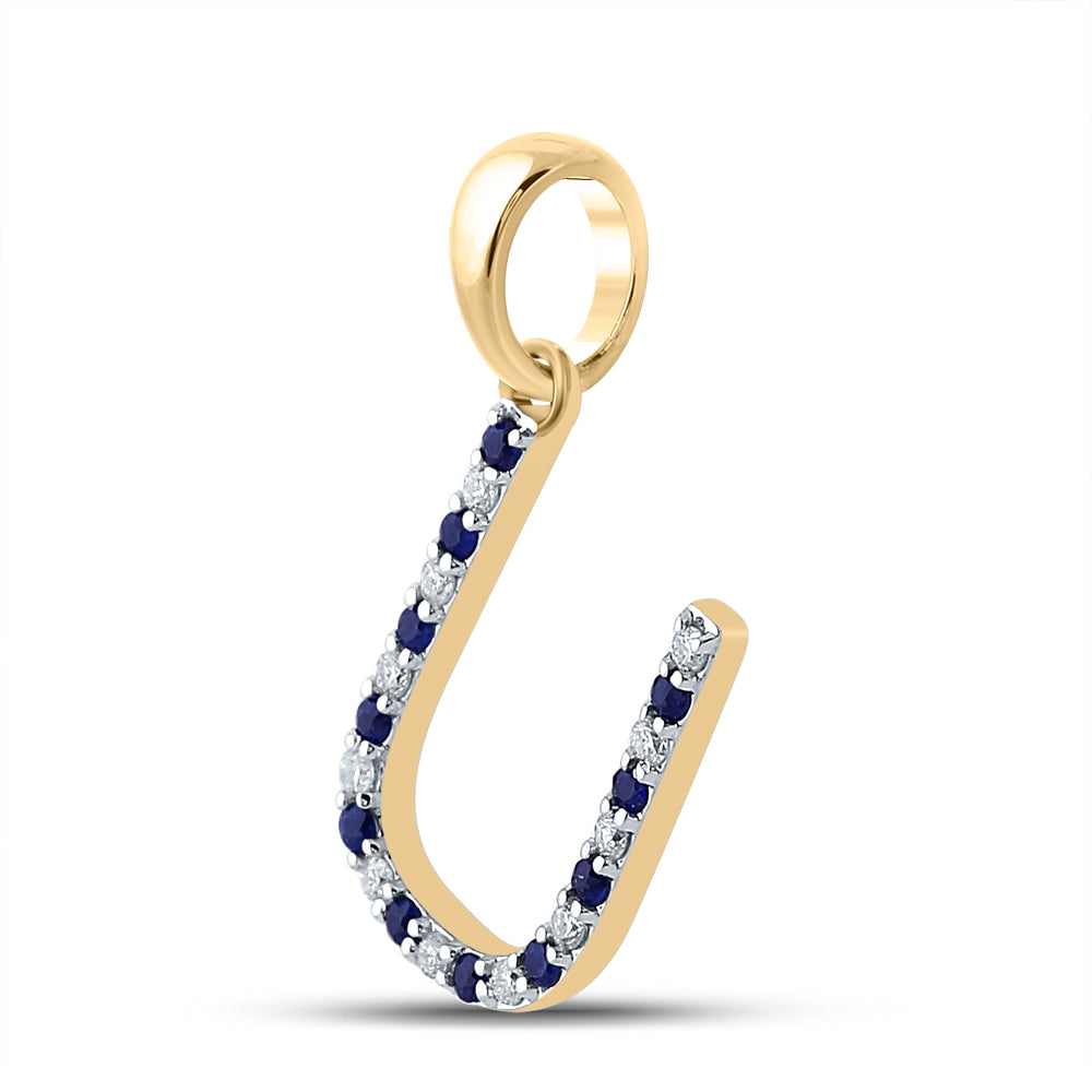 1/10CT-DIA 1/10CT-BLUE SAPP NATURAL GEM  INITIAL "U" PENDANT