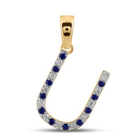 Load image into Gallery viewer, 1/10CT-DIA 1/10CT-BLUE SAPP NATURAL GEM  INITIAL &quot;U&quot; PENDANT
