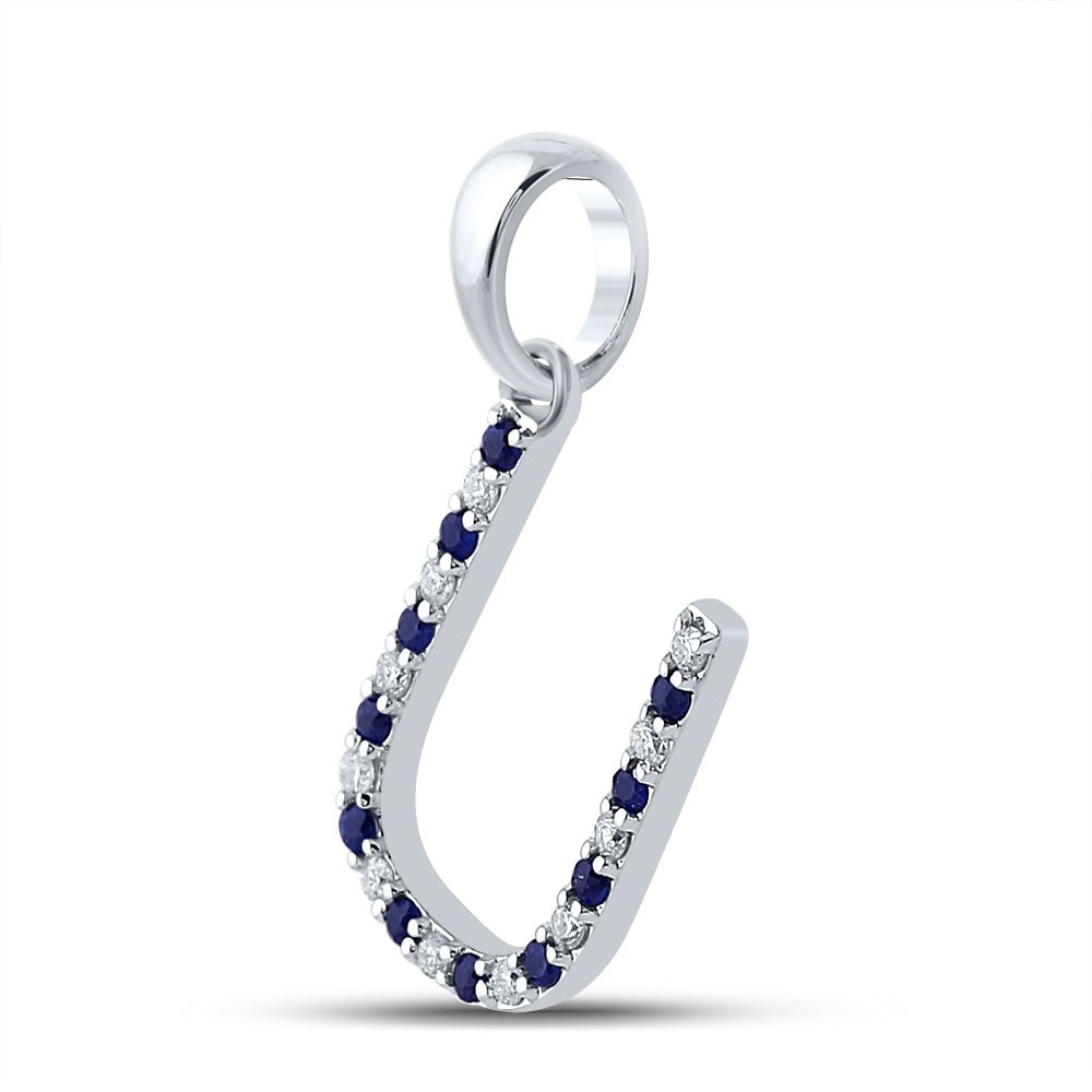 1/10CT-DIA 1/10CT-BLUE SAPP NATURAL GEM  INITIAL "U" PENDANT