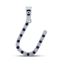 Load image into Gallery viewer, 1/10CT-DIA 1/10CT-BLUE SAPP NATURAL GEM  INITIAL &quot;U&quot; PENDANT
