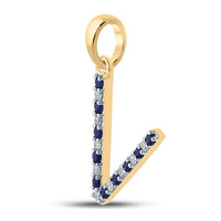 Load image into Gallery viewer, 1/20CT-DIA CN 1/10CT-BLUE SAPP NATURAL GEM INITIAL &quot;V&quot; PENDANT
