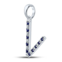 Load image into Gallery viewer, 1/20CT-DIA 1/10CT-BLUE SAPP NATURAL GEM INITIAL &quot;V&quot; PENDANT
