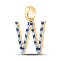 Load image into Gallery viewer, 1/8CT-DIA 1/5CT-BLUE SAPP NATURAL GEM  INITIAL &quot;W&#39;&quot; PENDANT
