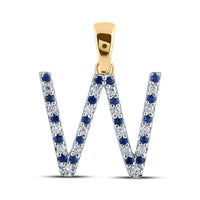 Load image into Gallery viewer, 1/8CT-DIA 1/5CT-BLUE SAPP NATURAL GEM  INITIAL &quot;W&#39;&quot; PENDANT
