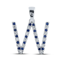 Load image into Gallery viewer, 1/8CT-DIA 1/5CT-BLUE SAPP NATURAL GEM INITIAL &quot;W&#39;&quot; PENDANT
