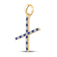 Load image into Gallery viewer, 1/12CT-DIA 1/10CT-BLUE SAPP NATURAL GEM INITIAL &quot;X&quot; PENDANT
