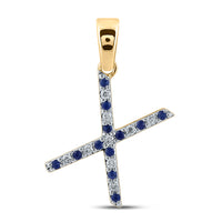 Load image into Gallery viewer, 1/12CT-DIA 1/10CT-BLUE SAPP NATURAL GEM INITIAL &quot;X&quot; PENDANT

