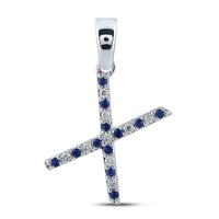 Load image into Gallery viewer, 1/12CT-DIA 1/10CT-BLUE SAPP NATURAL GEM  INITIAL &quot;X&quot; PENDANT

