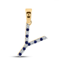 Load image into Gallery viewer, 1/20CT-DIA 1/12CT-BLUE SAPP NATURAL GEM INITIAL &quot;Y&quot; PENDANT
