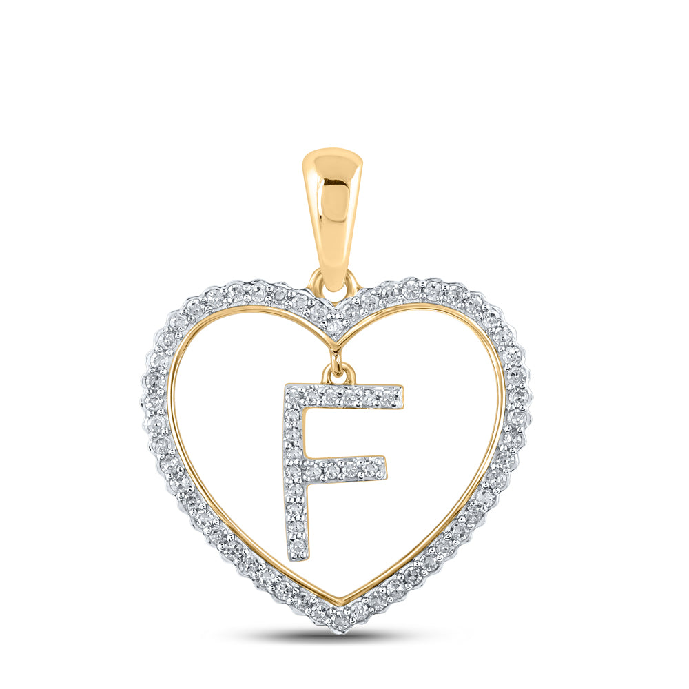 1/4CTW-DIA CN INITIAL "F" HEART PENDANT