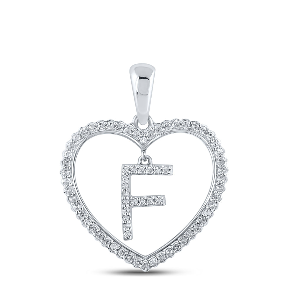 1/4CTW-DIA CN INITIAL "F" HEART PENDANT
