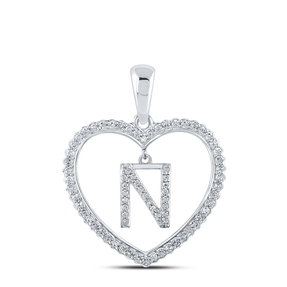 1/4CTW-DIA CN INITIAL "N" HEART PENDANT