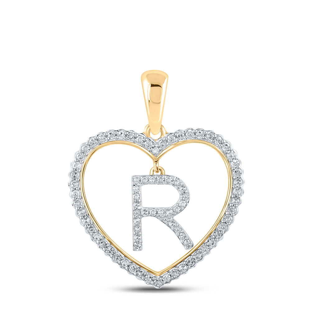 1/4CTW-DIA CN INITIAL "R" HEART PENDANT