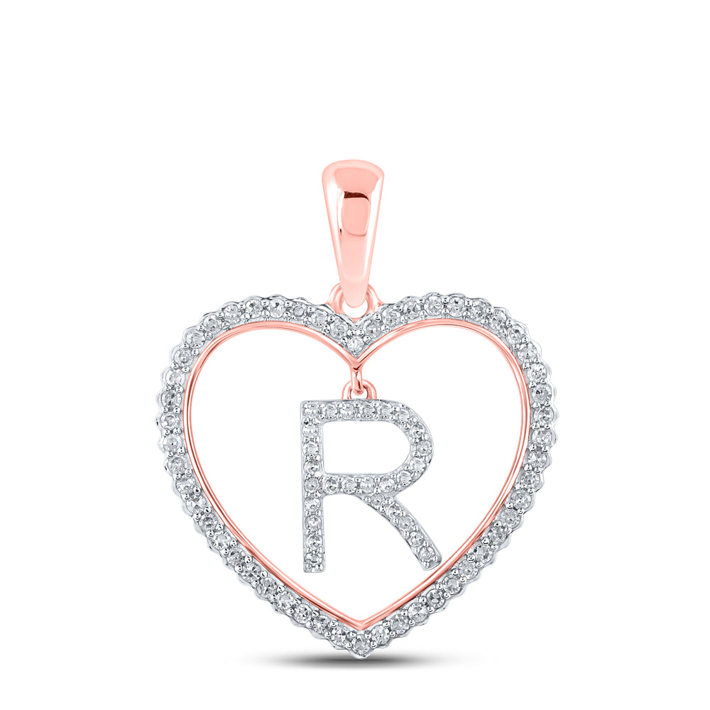 1/4CTW-DIA CN INITIAL "R" HEART PENDANT