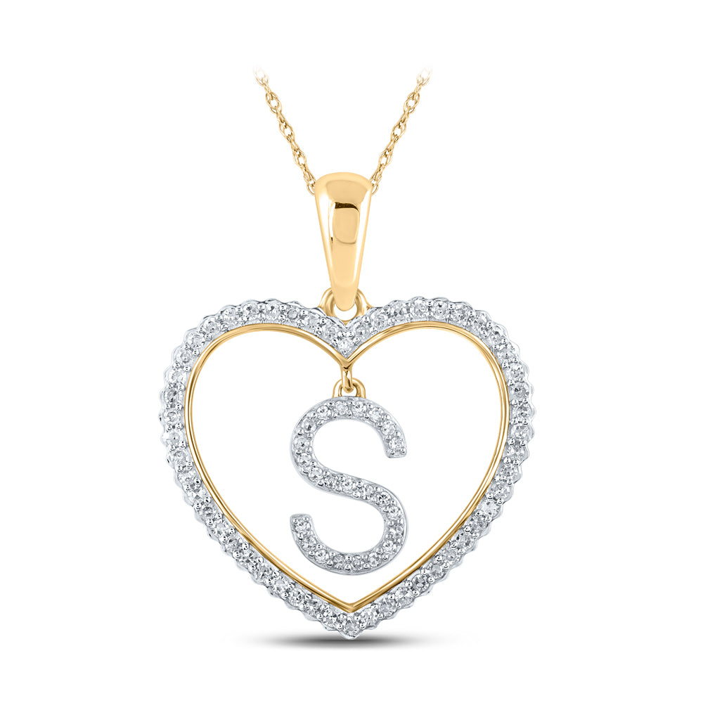 1/4CTW-DIA CN INITIAL "S" HEART PENDANT