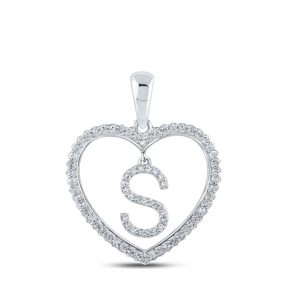 1/4CTW-DIA CN INITIAL "S" HEART PENDANT
