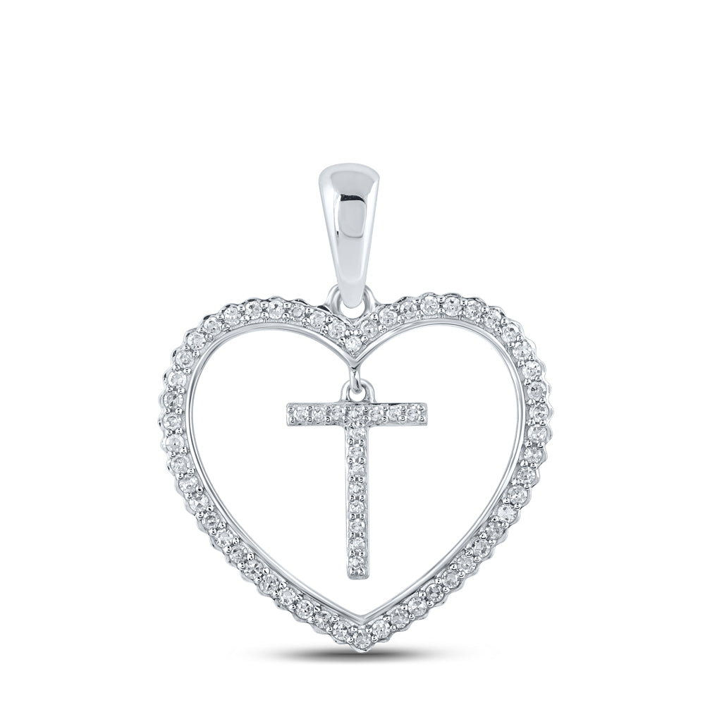 1/4CTW-DIA CN INITIAL "T" HEART PENDANT