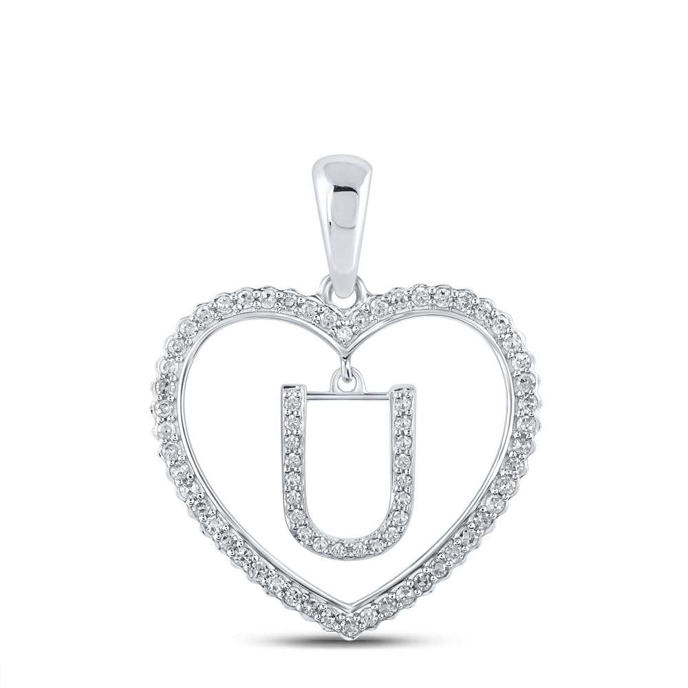 1/4CTW-DIA CN INITIAL "U" HEART PENDANT