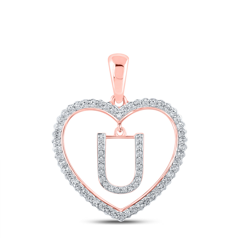 1/4CTW-DIA CN INITIAL "U" HEART PENDANT