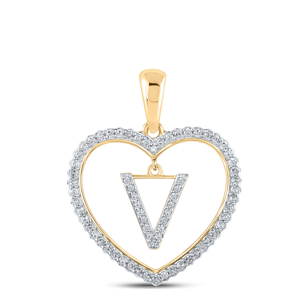 1/4CTW-DIA CN INITIAL "V" HEART PENDANT